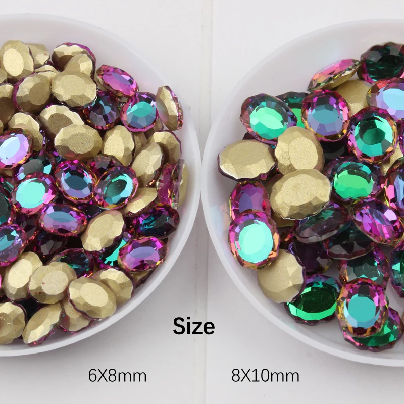 Hot Sale Magic Mirror 6X8MM/8x10MM Nail Art Rhinestones 13 Colors Fancy Crystal Stones 30/100Pcs For 3D Manicure Decoration