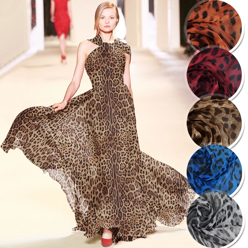 

Leopard Printed Chiffon Fabrics for Sewing Pure Silk 100% Mulberry DIY Tulle Quilting For Patchwork Scarf Gown Skirt per Meter