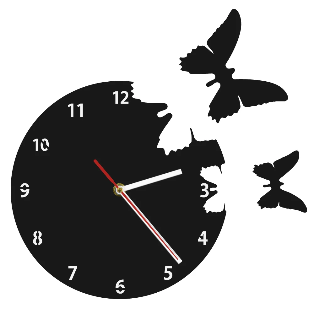 Fly Away Wall Clock Acrylic Living Room Decor Butterflies Timepiece Watch Animals Contemporary Wall Clock