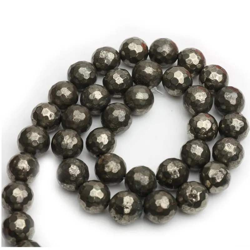 2-14mm Natural Round Gray Pyrite Beads Faceted DIY Stone Loose Beads For Jewelry Making Beads Bracelets Necklace For Men Gift