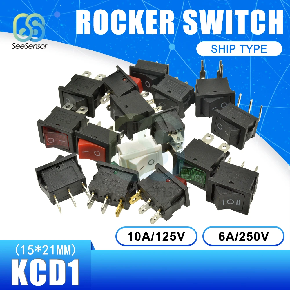 5Pcs/lot KCD1 Rocker Switch Power Switch ON-OFF 2 Position ON-OFF-ON 3 Position 2Pins 3Pins 4Pins 6Pins 6A 250VAC/ 10A 125VAC