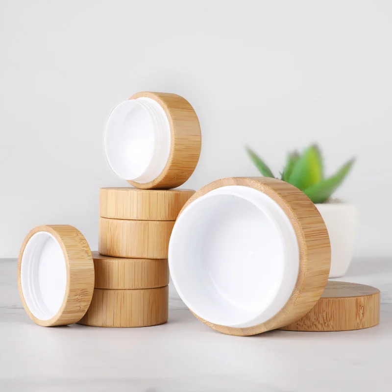 

wholesale PCS 5g 10g bamboo cream jar face cream or eye cream jar makeup packing cosmetic container makeup refillable bottles