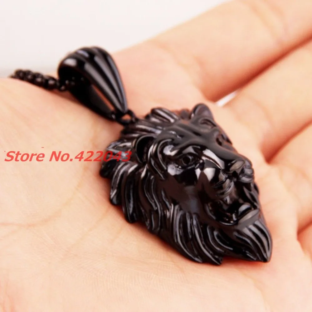 Hip Hop Lion Head   Casting Silver Gold Black Color Pendant Necklace For Mens Boys Stainless Steel Male Jewelry Friendship Gift