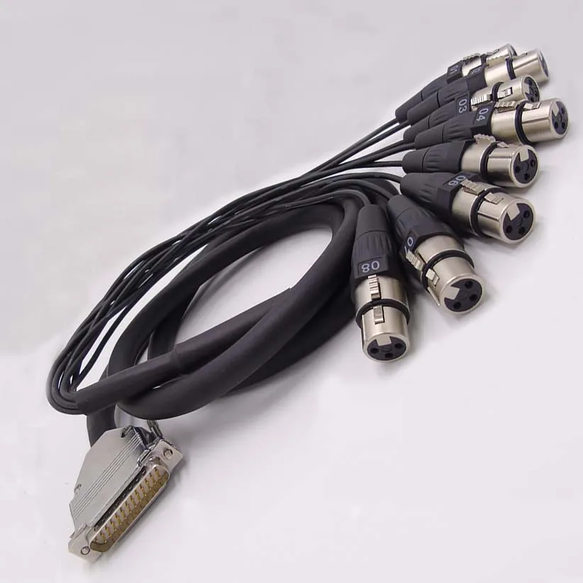 High quality 8 Channel Analog Snake Cable, DB-25 to 8x XLR Female - 10' audio cable