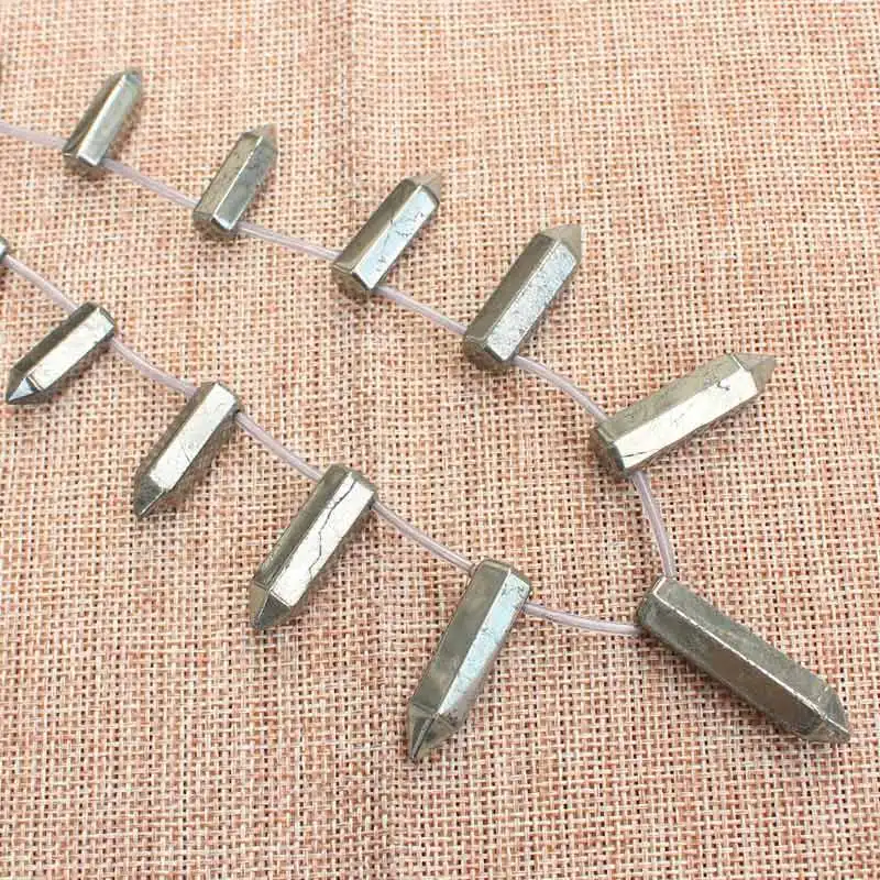 Natural Pyrite 8-37mm Hexagonal prism Beads 11pcs per strand,For DIY Jewelry Making !We provide mixed wholesale for all items!