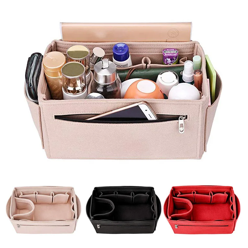 HHYUKIMI Multifunction Felt Cosmetic Bag Handbag Organizer Insert Travel Inner Purse Makeup Organizers Fit Various Brand Bags