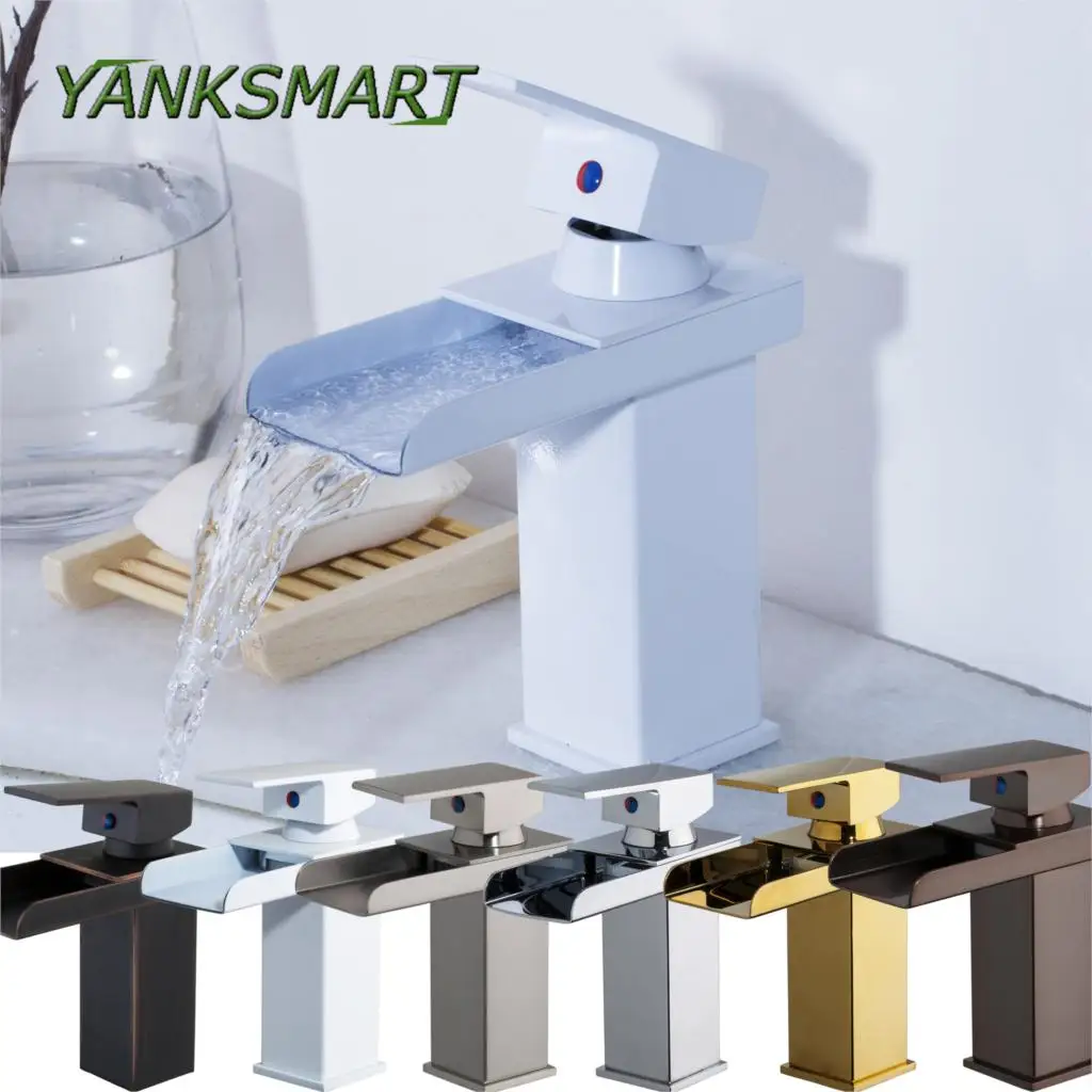 

YANKSMART Short & Long 6 Finished Choice Waterfall Mixer Bathroom Basin Faucet Brass Antique Hot and Cold bathroom Sink Tap