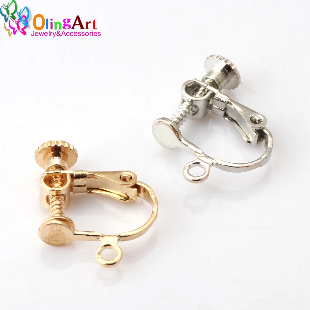 OlinglArt 8pcs/lot 13*14mm Copper Threaded ear clip/earrings hook wire clasp KC gold/rhodium-plated DIY Earring jewelry making