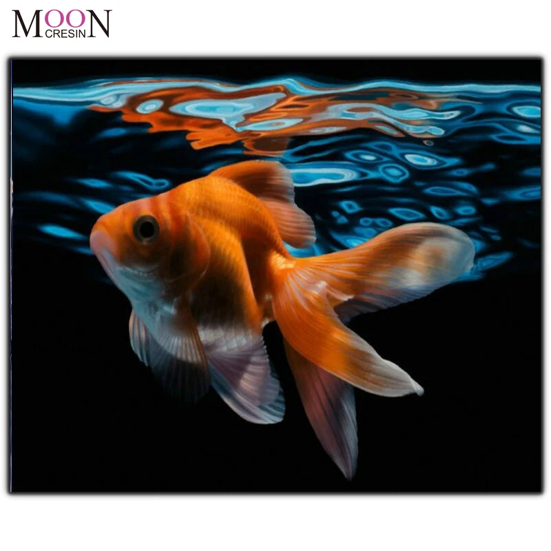 

MOONCRESIN Diy Diamond Painting Cross Stitch Red Goldfish In The Water Diamond Embroidery Full Round Diamond Mosaic Handmade Kit