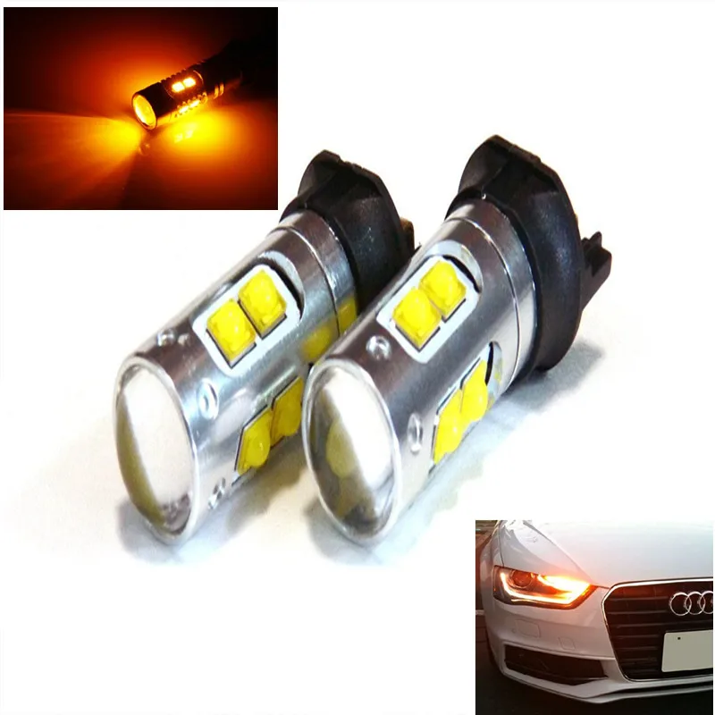 

2Pcs White/Amber PW24W PWY24W Cree Chip 50W LED Bulbs For Audi BMW Volkswagen Turn Signal Lights or Daytime Running Lights