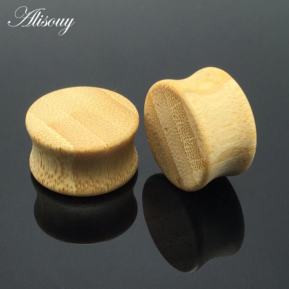 Alisouy piercing body jewelry Solid bamboo ear expander Gauges 8mm -20mm Round Plug tunnel jewelry for female unisex 2 pieces