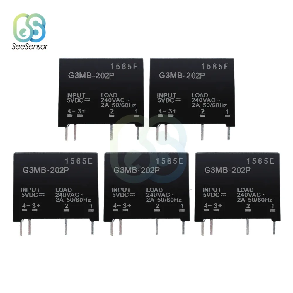 

5PCS Relay Module G3MB-202P G3MB 202P DC-AC PCB SSR In 5V DC Out 240V AC 2A Solid State Relay Module