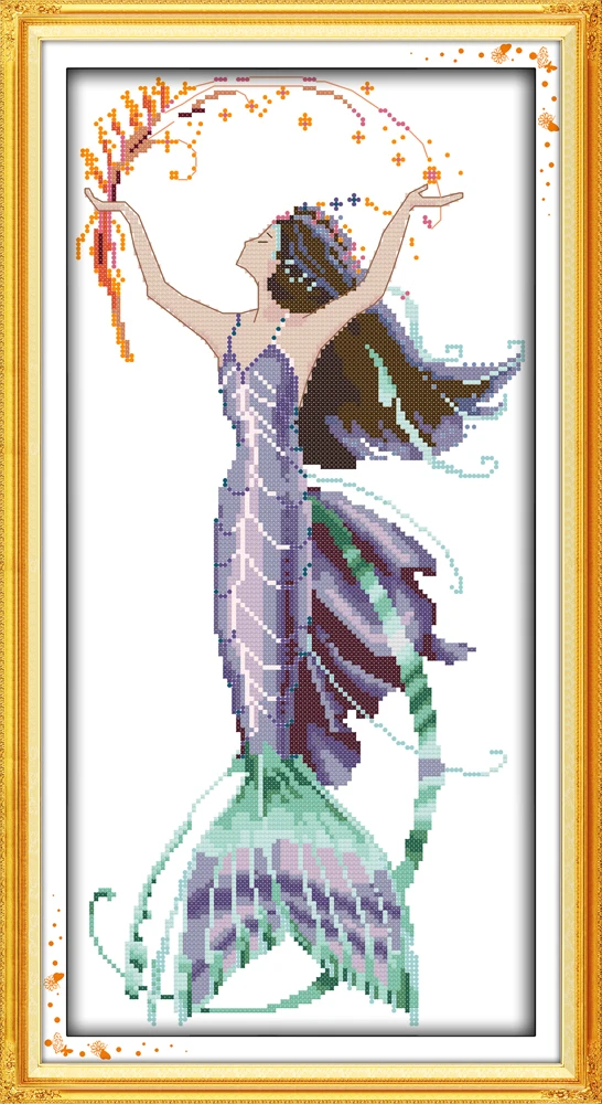 EDIT The mermaid cross stitch kit aida 14ct 11ct count printed canvas stitches embroidery DIY handmade needlework