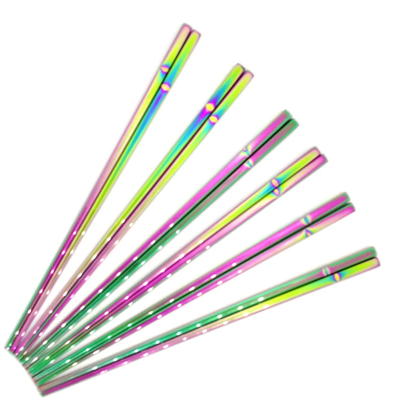 Rainbow Food Grade Chopsticks, Stainless Steel Sticks, Tableware Top 304 Mirror Polished Chinese Chopsticks, Length 24cm, 4Pairs