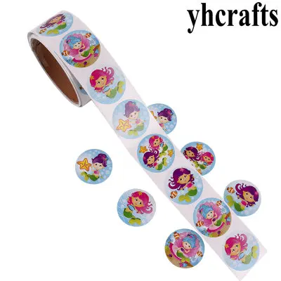 

1 Roll(100PCS)/LOT mermaid paper stickers Girls birthday gifts Kids diy toys Kindergarten activity items Decorative items Favor