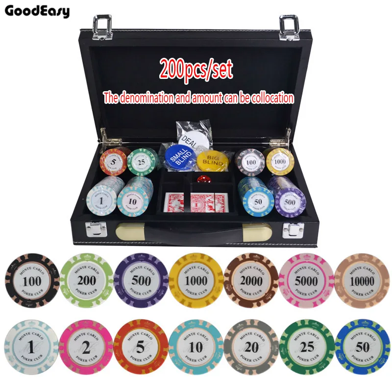 200/300/400/500PCS/SET Crown Poker Chip Clay Casino Chips Texas Hold'em Poker Sets With PU-Leather Case Box Suitcase Free Gift