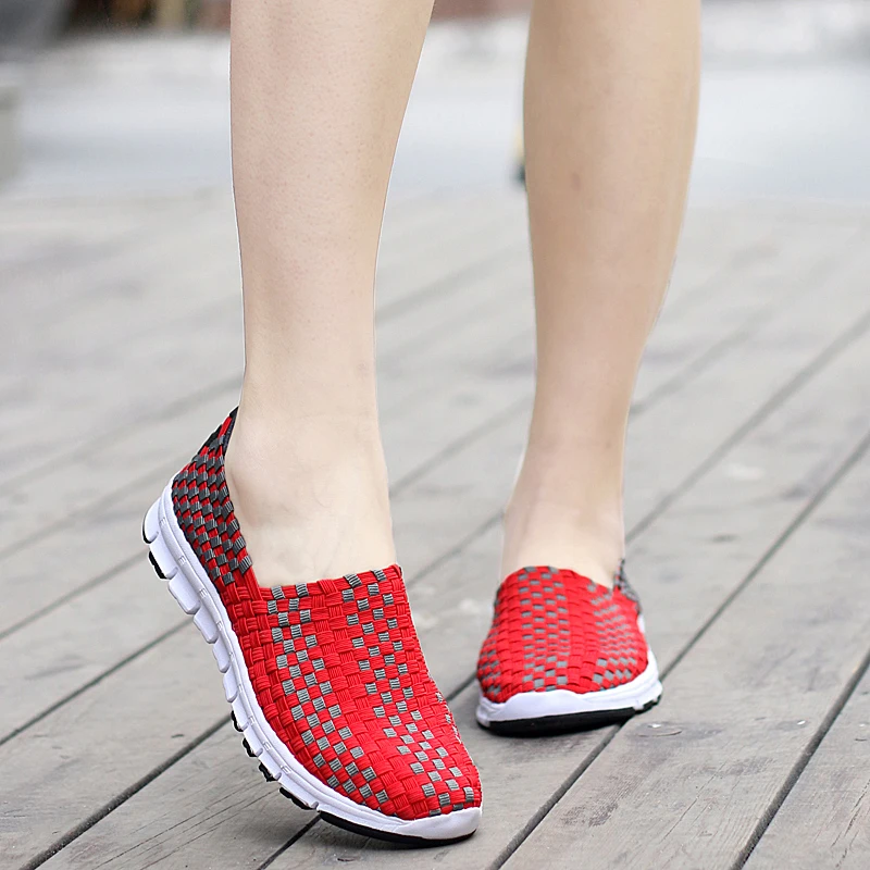 BeckyWalk 2023 New Women Flats Shoes Casual Loafers Cut-Outs Breathable Woven Shoes Woman Slip On Female Walking Shoes WSH2919