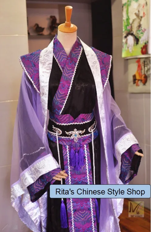 Purple Black Silver Wide Sleeve Costume for Men Emperor Costume for Cosplay or Stage Performance