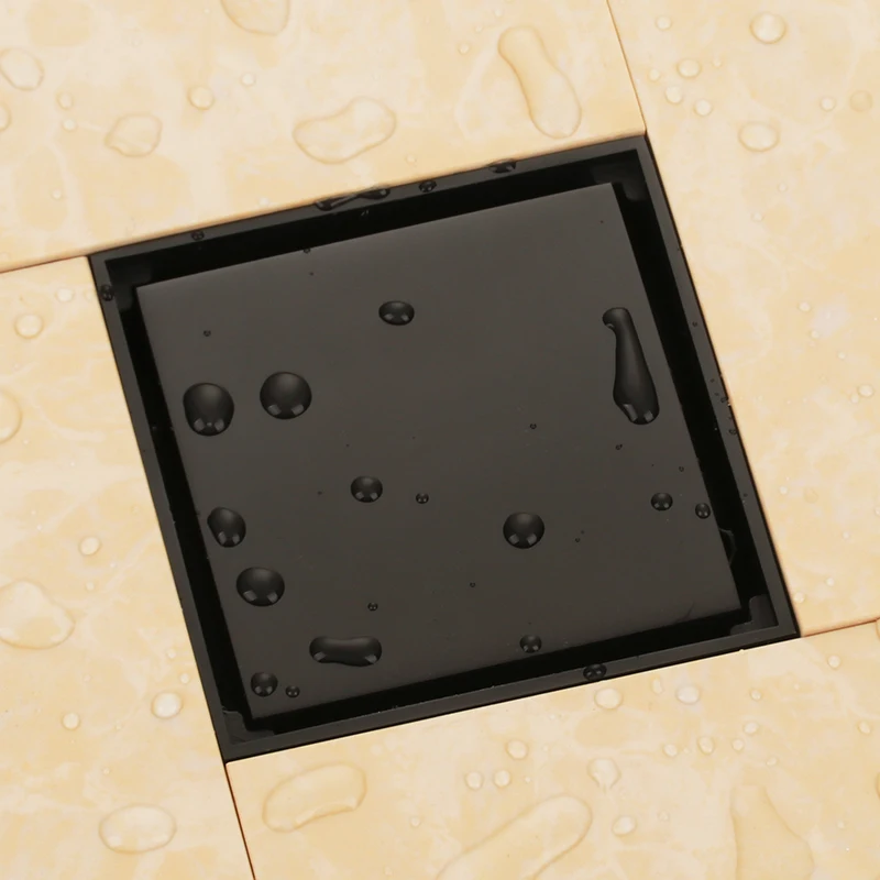 Oil Rubbed Bronze black solid brass 100 x 100mm square anti-odor floor drain bathroom invisible shower drain