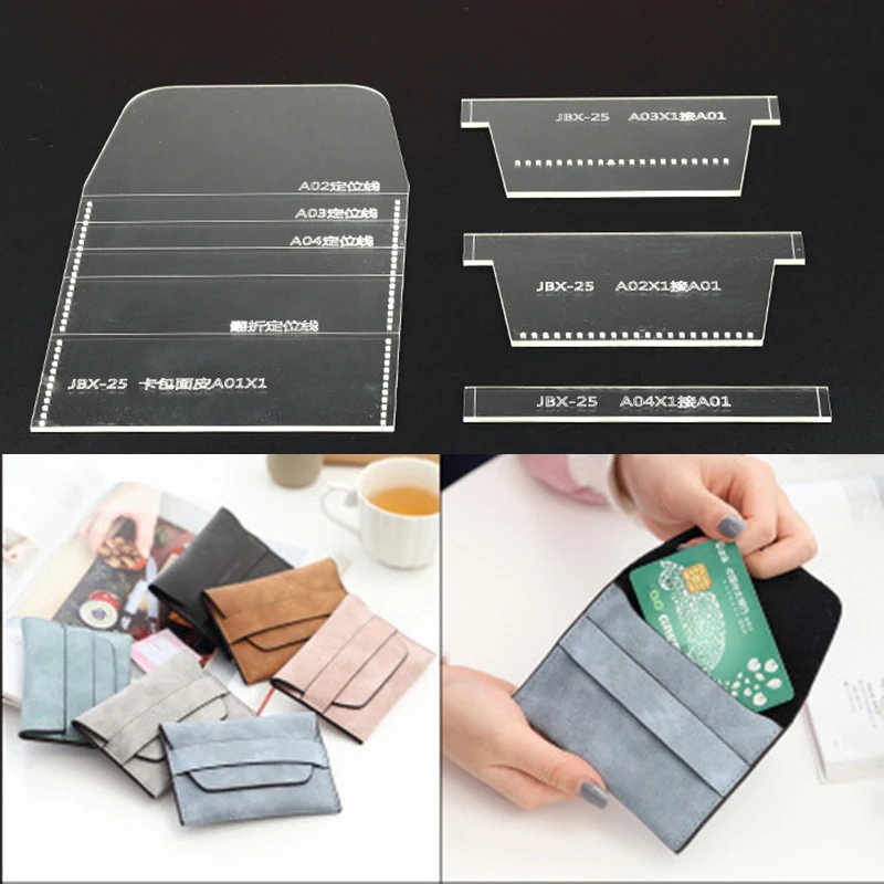 YOMDID Modische Kartentasche, Geldbörse, Lederherstellung, Vorlage, praktisches Acryl-Leder-Werkzeug, DIY handgefertigte Brieftaschenherstellung, Schablone