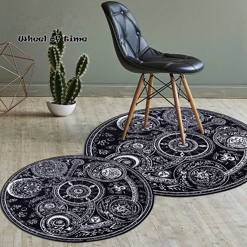 

Creative black white Space-time Wheel Round Carpet Child Room Computer chair Mat Kids Play Crawling carpets Hallway Area Rugs