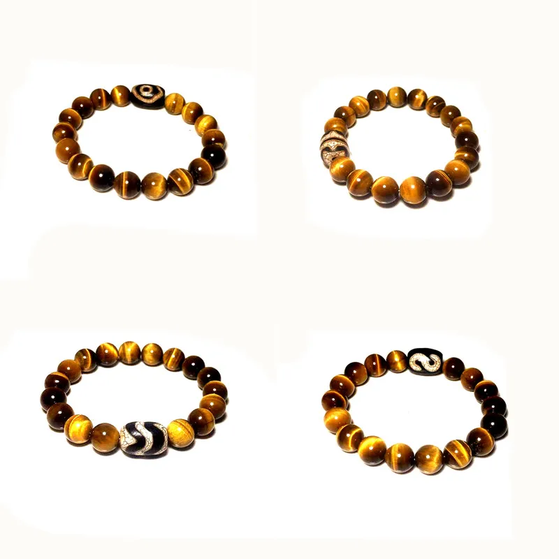 Pure natural high quality 10mm tiger eye stone bracelet multi-pattern agate DZI optional Free Shipping