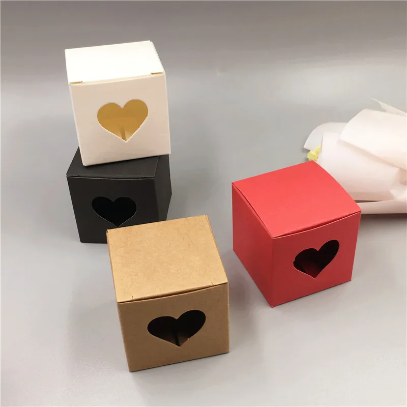 50Pcs/Lot 5x5x5cm Mini Cube With Heart Paper Candy Gift Storage Box For Valentine`s Day Anniversary Goods Gift Pack Mooncake Box