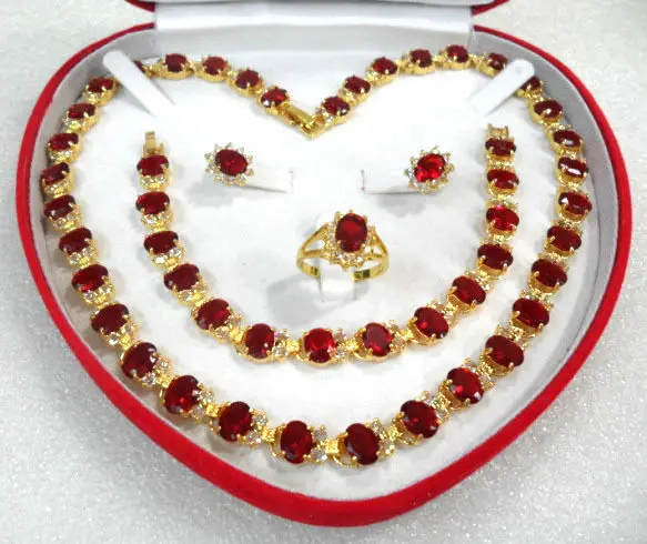 

charm & noble red zircon necklace earring bracelet and ring jewelry sets