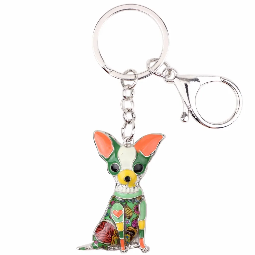 Bonsny Enamel Alloy Sitting Chihuahuas Dog Key Chain Keychain Rings Gifts For Women Girls Bag Car Pendant Fashion Animal Jewelry