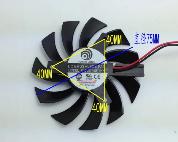 forl gt440 gt620 gt630 PLD08010S12HH  12V 0.35A graphics card cooling fan pitch 40MM diameter 75MM Only fan