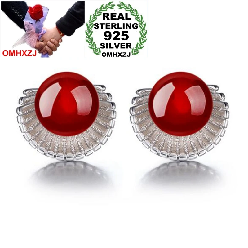 OMH Wholesale Sweet Fashion Personality For Woman Wedding Gift Red Black  Flower 925 Sterling Silver Stud Earrings YS320