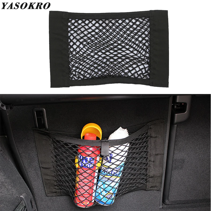 YASOKRO Car Trunk Box Storage Bag Mesh Net Bag 40cm*25CM Car Styling Luggage Holder Pocket Sticker Trunk Organizer