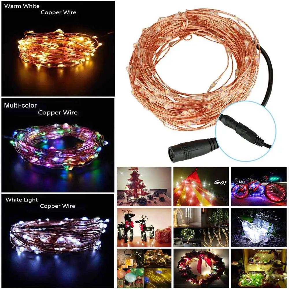 ECLH 10M 20M 30M 50M Waterproof Copper led string DC12V with DC connector Fairy light holiday decoration outdoor street Garden