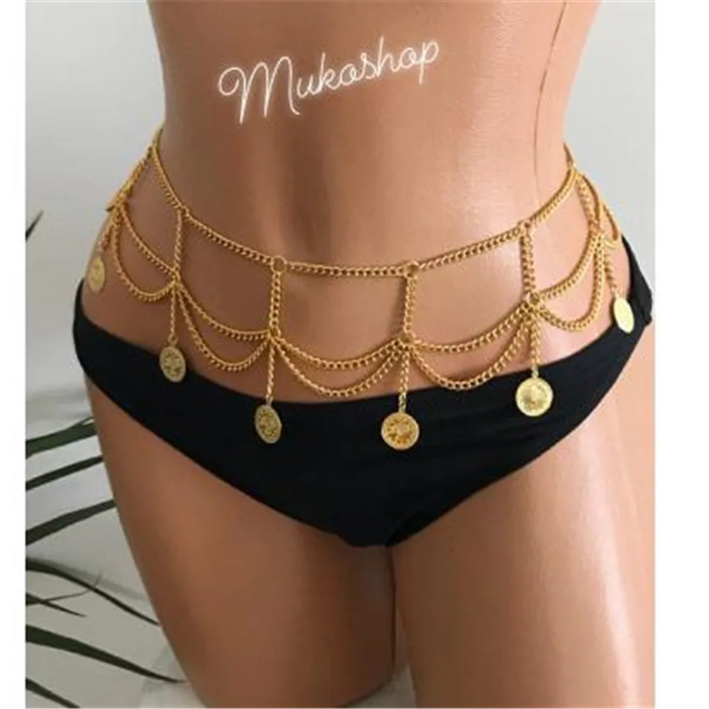 bls-miracle Boho Multi-level Gold Color Coin Pendant Waist Chain For Women Fashion Jewelry Belt Body Chains Party Gift Jewelry