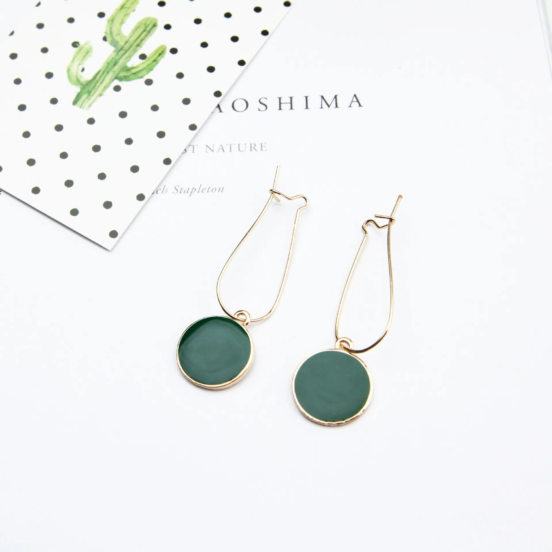 New Fashion Vintage Jewelry Women Green Circle Ear Pendants Long Drop Earrings Boucle D\'oreille Pendante Femme Green Brincos