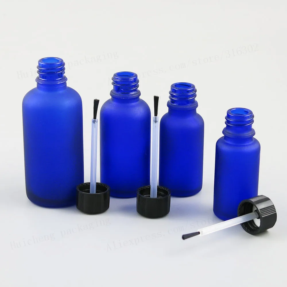 

5ml 10ML 15ml 20ml 30ml 50ml 100ml Frost Blue Small Glass Essential Oil Bottle With Brush Cap 1oz 1/2oz 5/3OZ NaiPolish Bottle