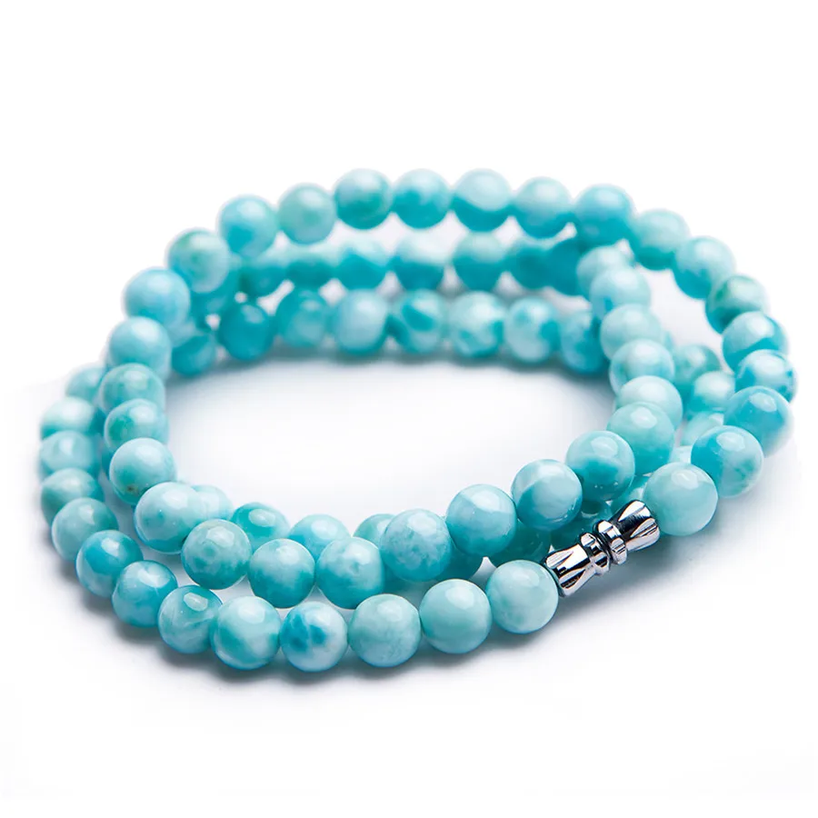 Natural Blue Larimar Round Beads Bracelet Necklace Women Men 6.5mm Larimar Stretch Crystal Round Bead AAAAA