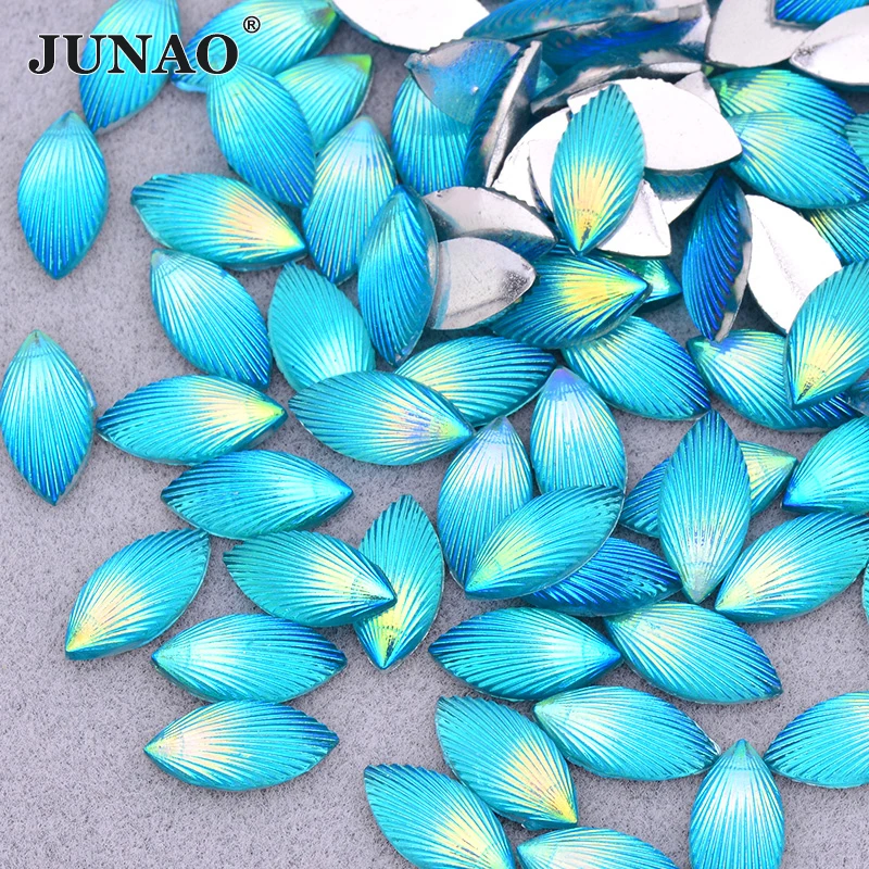 JUNAO 7x15mm Glitter Black AB Crystal Rhinestone Applique Flatback Crystal Stones Stickers Resin Strass Diamond for Crafts