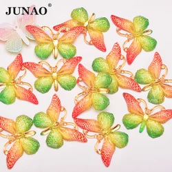 JUNAO 25*38mm 10Pc Large Sewing Colorful Butterfly Rhinestone Applique Flatback Resin Gems Sewn Crystal Stones Decoration Strass