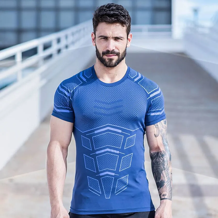 Men Compression Skinny T-shirt Gym Fitness Bodybuilding Shirt Male Summer Running Workout Quick Dry Tee Tops Training Clothing