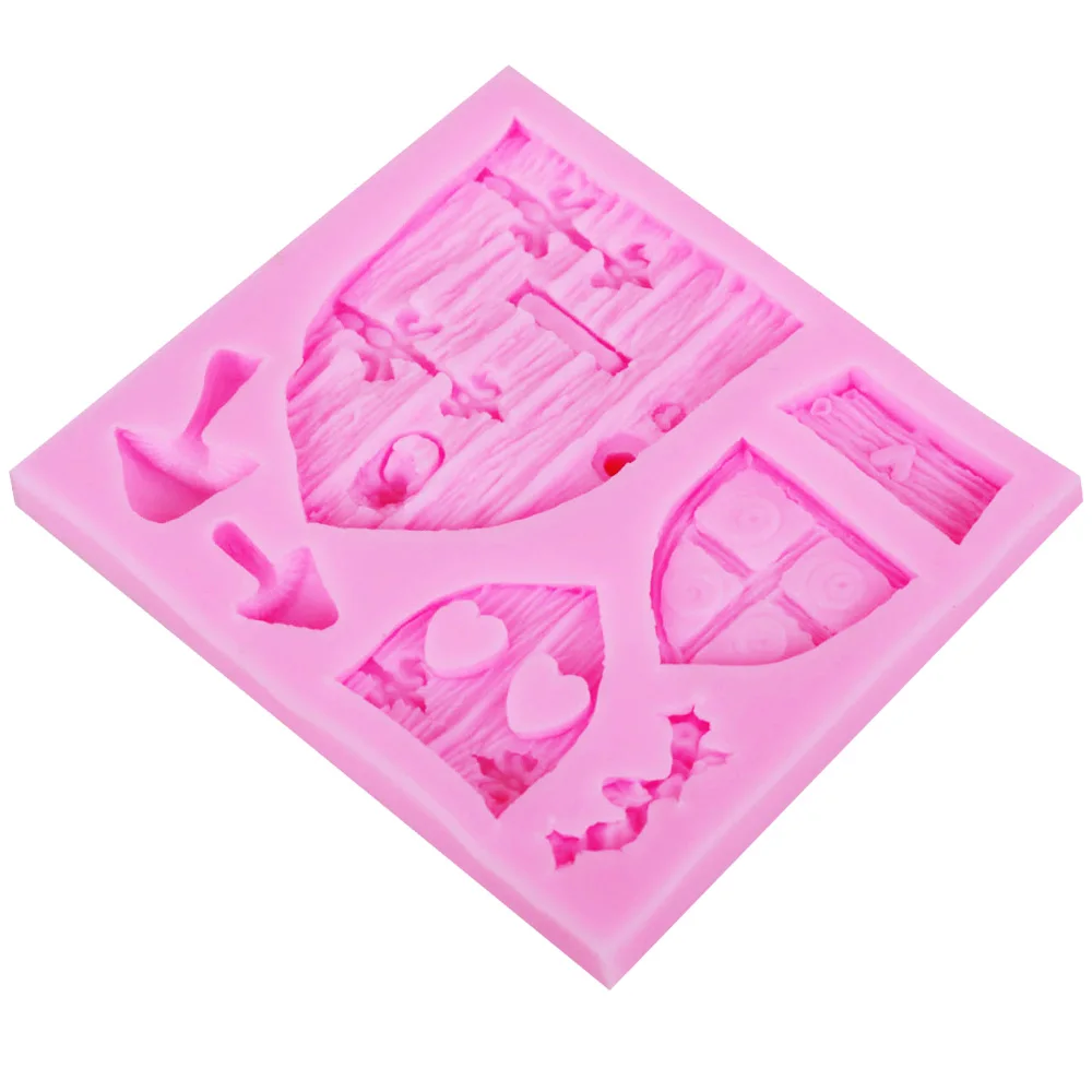 M302 Fairy Tale Cottage Silicone Mold Mushroom Window Door Fondant cake decorations Chocolate baking tool