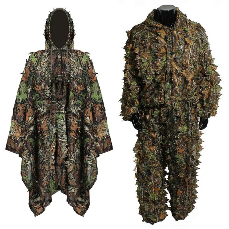 

Jungle Leaf Hooded Sniper Bird Watching Competition Tactics Forest Set Jacket and Pants 3D Camo Ghillie Set Hunting Suit