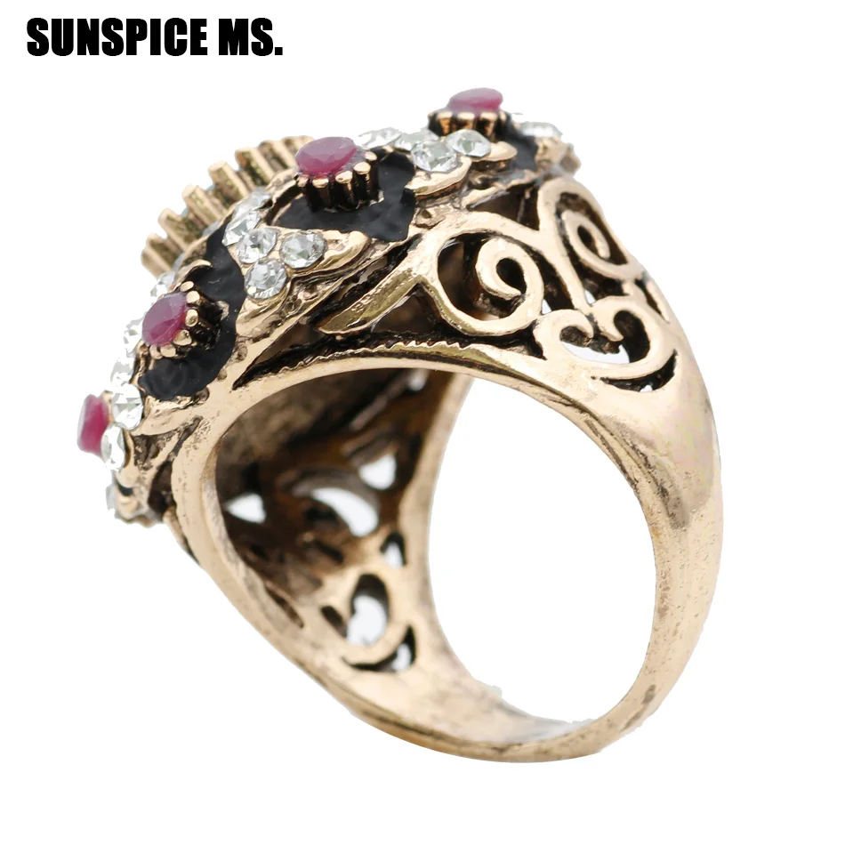 SUNSPICE MS.  Turkish Antique Rings For Women Gold Color Vintage Wedding Bands Ring Sets Engagement Indian Jewelry Crystal Gift