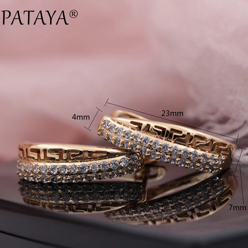 PATAYA New 585 Rose Gold Color Micro-wax Inlay Natural Zircon Big Long Dangle Earrings Women Hollow Wedding Luxury Fine Jewelry