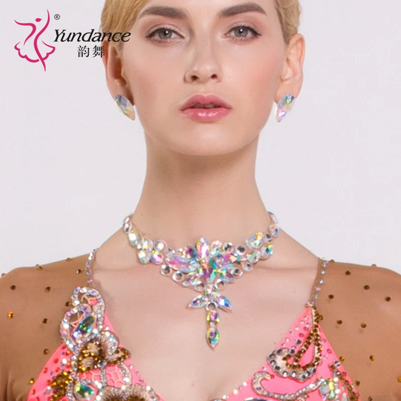 Lady Diamond Necklace Girls Dancing Rhinestone Necklace Female Modern Diamond Collar Wear Latin Accessories B-6586