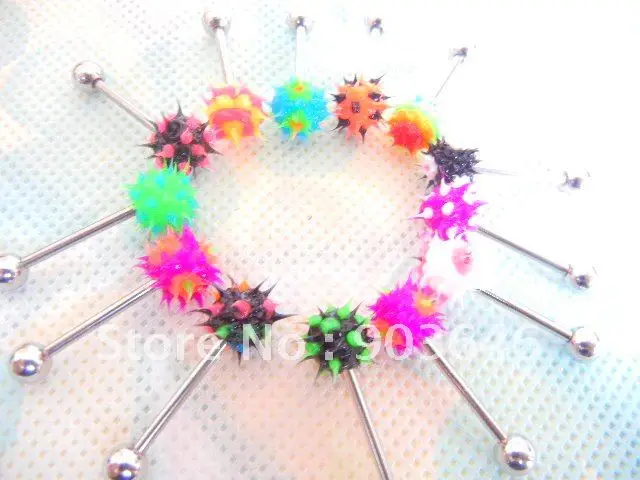 LOT 50 pcs Body Jewelry -Spike Koosh Ball Tongue Ring Bar Nipple Barbells 14G*16mmx6/6mm Piercing Straight Bar