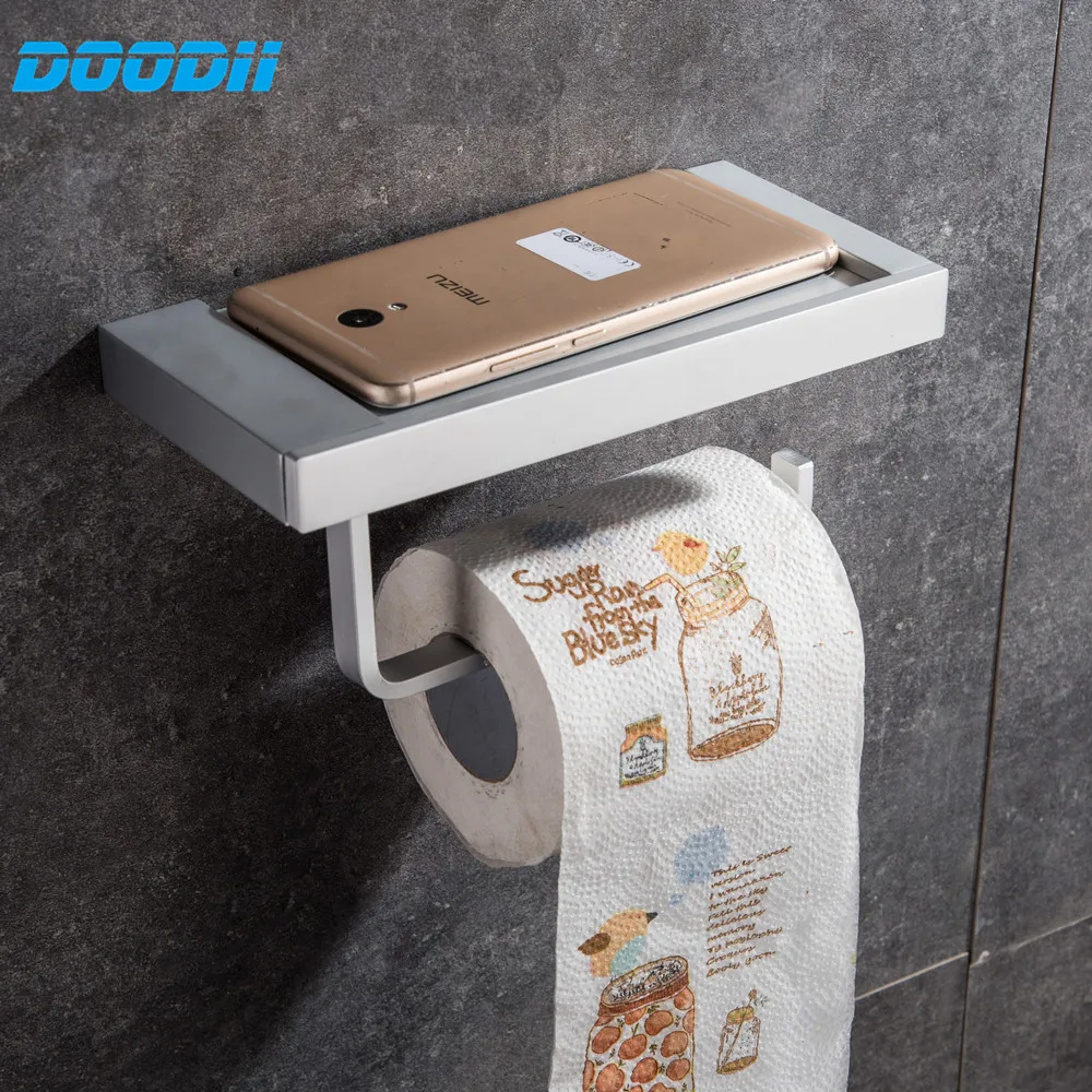 DooDii Stainless Steel&Aluminum Phone Toilet Paper Holder with Shelf Bathroom Mobile Phones Towel Rack Toilet Roll Tissue Holder