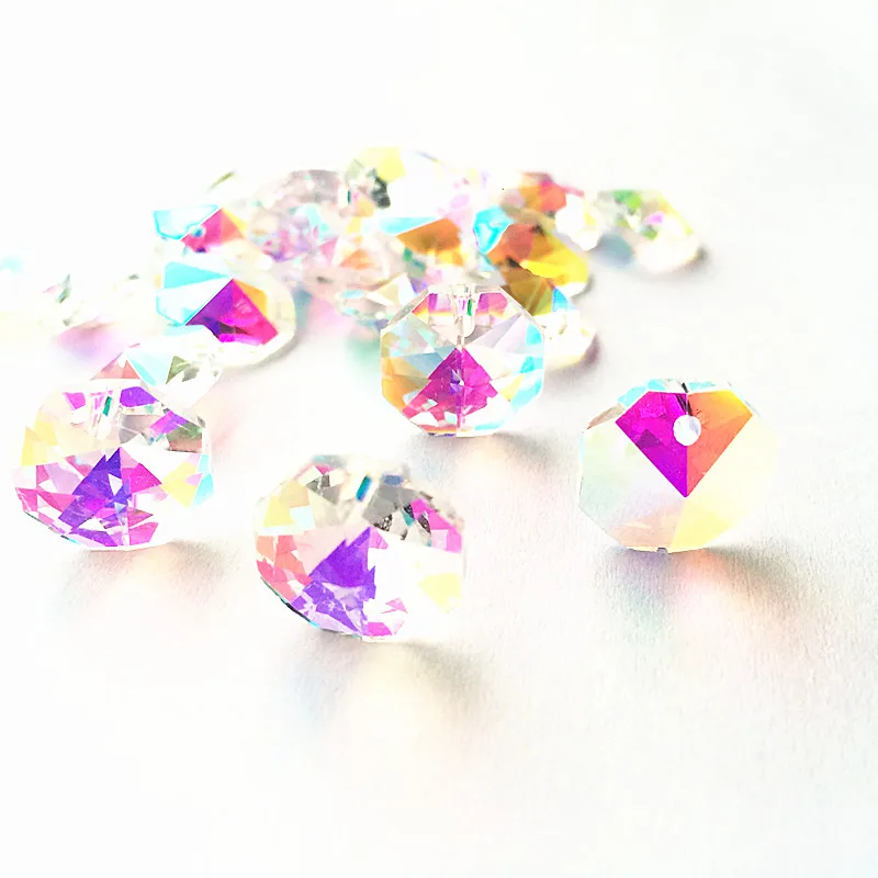 

Hot Selling 100pcs/lot Rainbow Color 14mm Crystal Chandelier Beads Glass Octagon Stones with 1 Hole Crystal Strand Grarlands