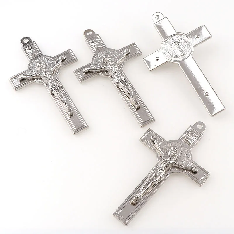 Silver Plated Jesus Crucifix Christian Jewelry Crosses Charms Saint Benedict Crucifix Pendants For DIY Pendants Necklace Jewelry