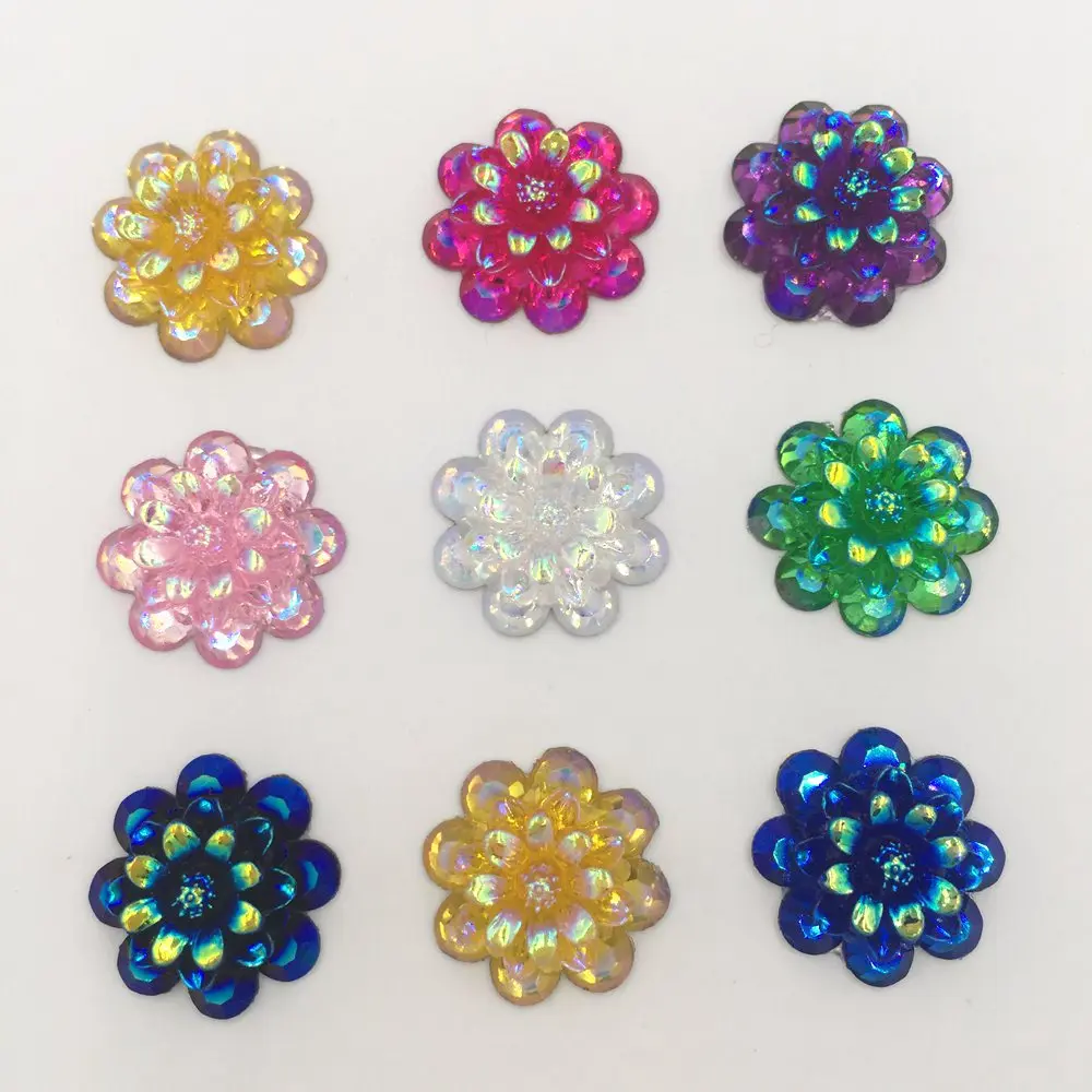 DIY 45PCS 16mm AB Resin 3 Layer Flower Rhinestone Flatback Wedding Buttons Craft K04*3